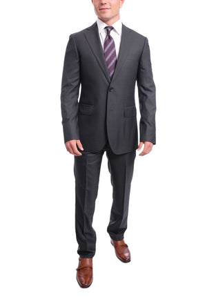 Napoli TWO PIECE SUITS Napoli Slim Fit Navy Blue Herringbone Two Button Zegna Wool & Silk Blend Suit