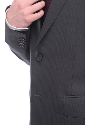 Napoli TWO PIECE SUITS Napoli Slim Fit Navy Blue Herringbone Two Button Zegna Wool & Silk Blend Suit