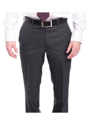 Napoli TWO PIECE SUITS Napoli Slim Fit Navy Blue Herringbone Two Button Zegna Wool & Silk Blend Suit