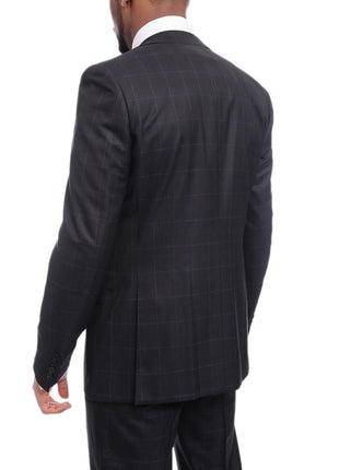 Napoli TWO PIECE SUITS Napoli Slim Fit Navy Blue Windowpane Two Button Half Canvassed Wool Suit