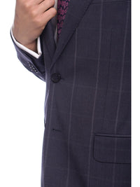 Thumbnail for Napoli TWO PIECE SUITS Napoli Slim Fit Navy Blue Windowpane Two Button Half Canvassed Wool Suit