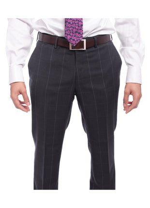 Napoli TWO PIECE SUITS Napoli Slim Fit Navy Blue Windowpane Two Button Half Canvassed Wool Suit