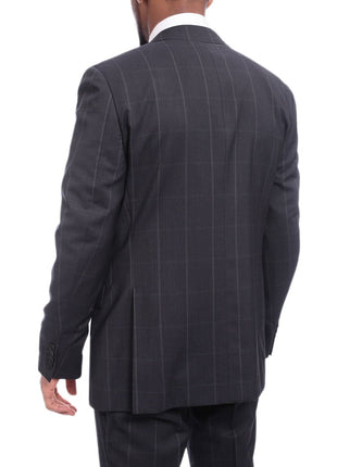 Napoli TWO PIECE SUITS Napoli Slim Fit Navy Blue Windowpane Two Button Half Canvassed Wool Suit