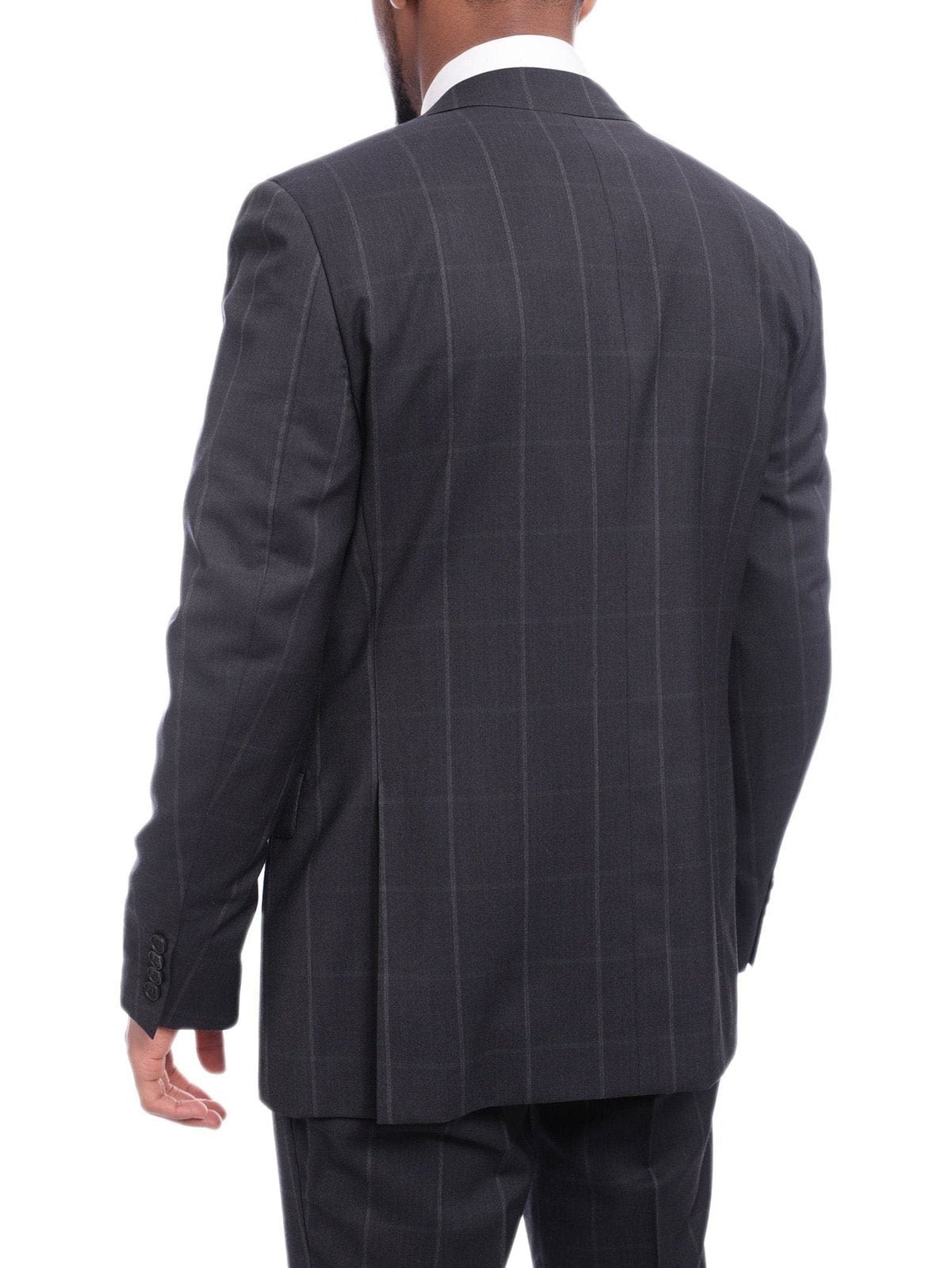 Napoli TWO PIECE SUITS Napoli Slim Fit Navy Blue Windowpane Two Button Half Canvassed Wool Suit