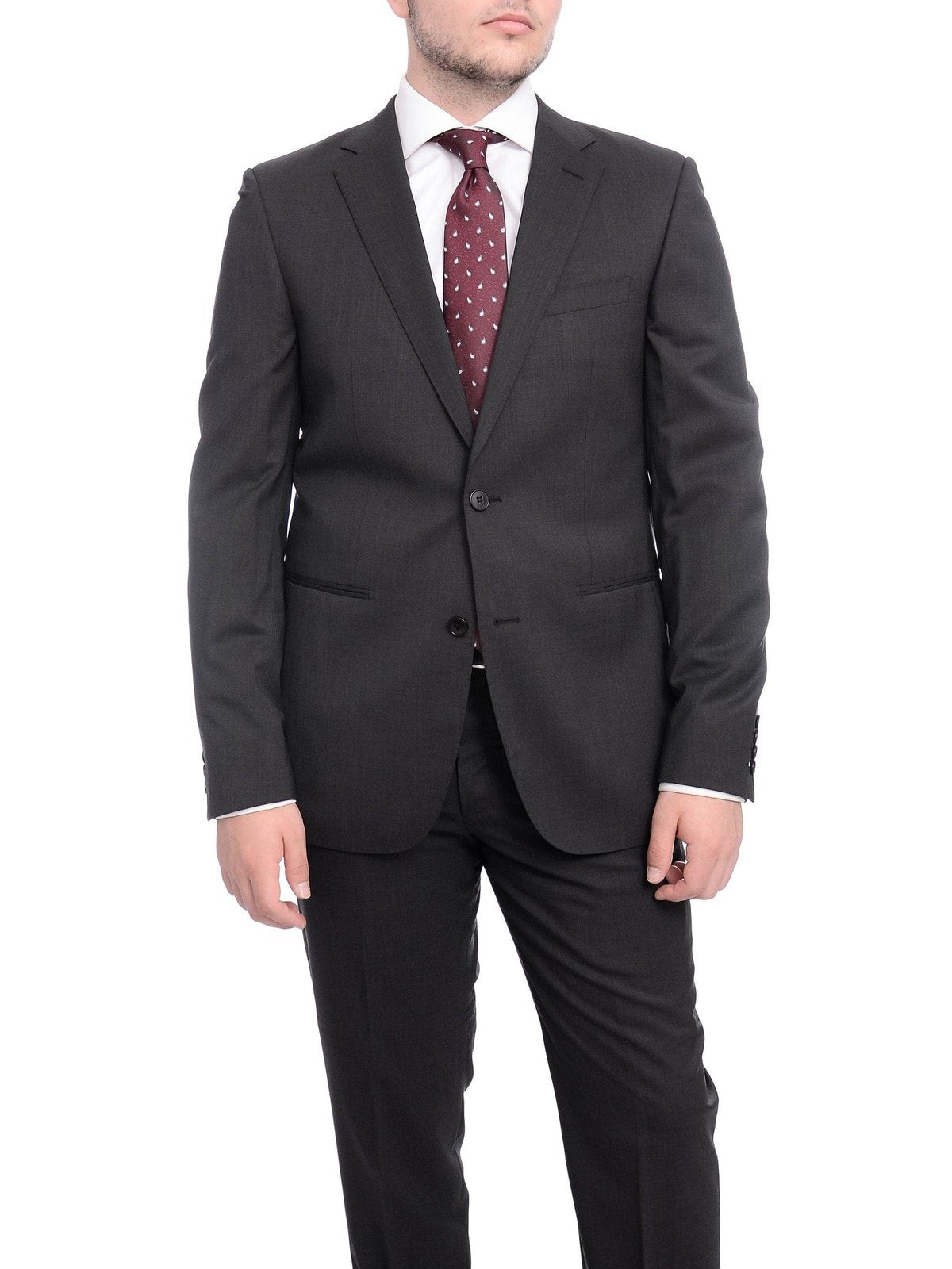 Napoli TWO PIECE SUITS Napoli Slim Fit Solid Charcoal Gray Two Button Half Canvassed Marzotto Wool Suit