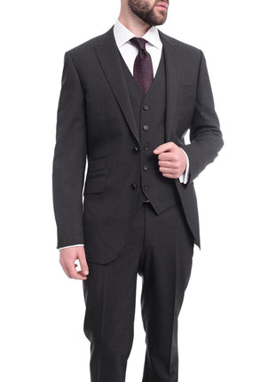 Napoli TWO PIECE SUITS Napoli Slim Fit Solid Charcoal Two Button Half Canvassed Marzotto Wool Suit