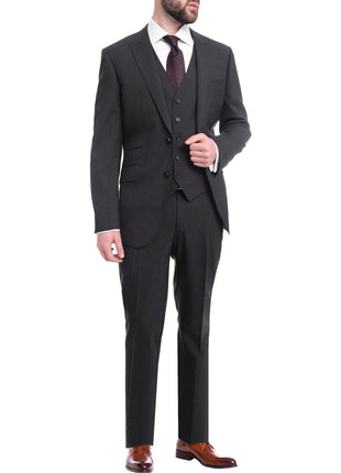 Napoli TWO PIECE SUITS Napoli Slim Fit Solid Charcoal Two Button Half Canvassed Marzotto Wool Suit