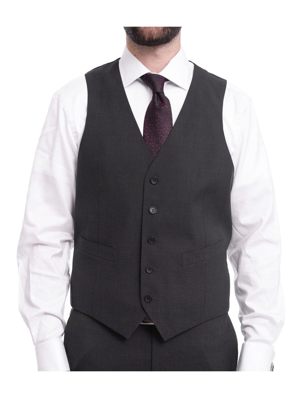 Napoli TWO PIECE SUITS Napoli Slim Fit Solid Charcoal Two Button Half Canvassed Marzotto Wool Suit