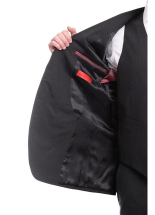 Napoli TWO PIECE SUITS Napoli Slim Fit Solid Charcoal Two Button Half Canvassed Marzotto Wool Suit