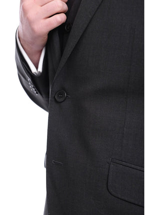 Napoli TWO PIECE SUITS Napoli Slim Fit Solid Charcoal Two Button Half Canvassed Marzotto Wool Suit