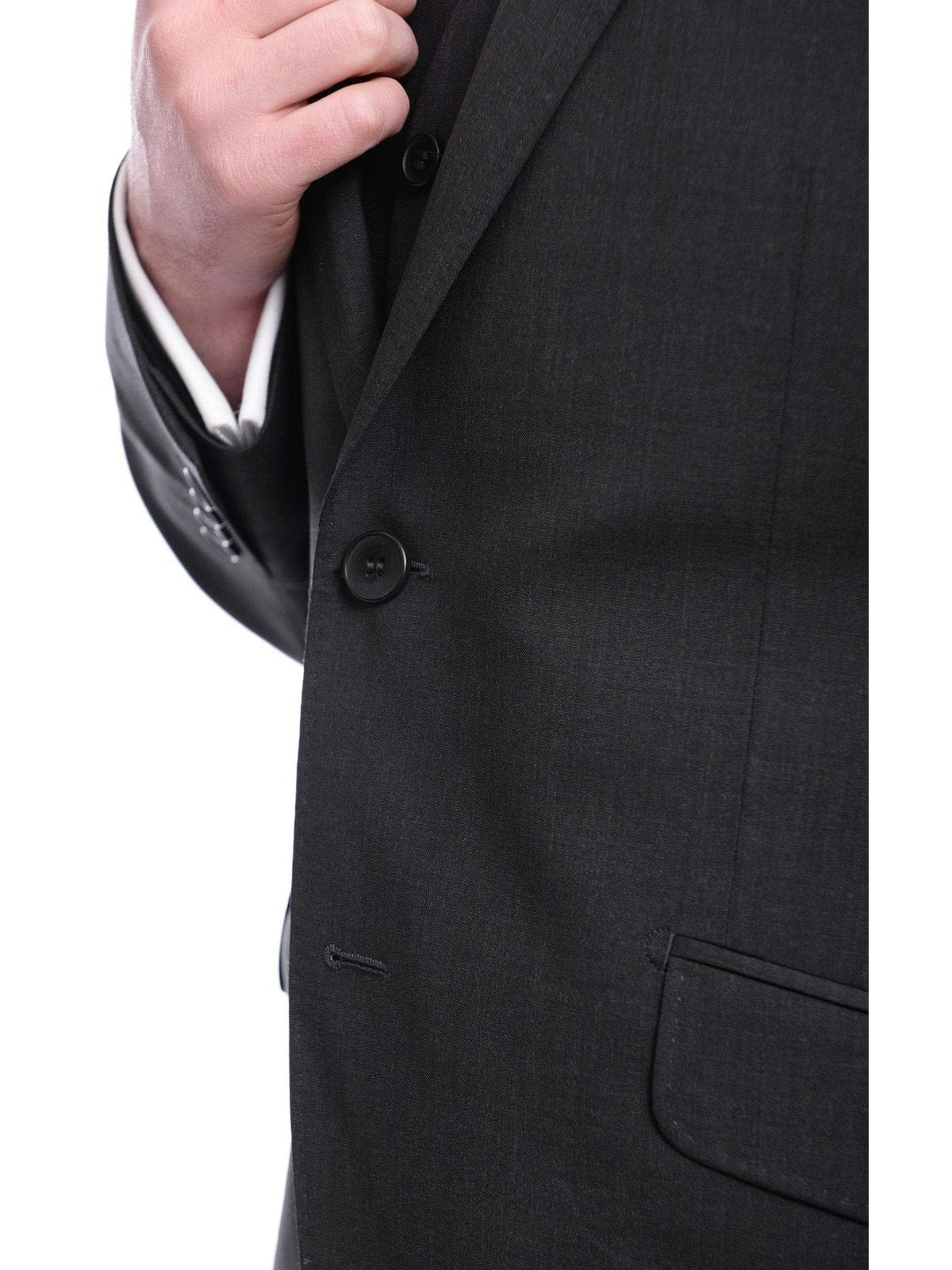 Napoli TWO PIECE SUITS Napoli Slim Fit Solid Charcoal Two Button Half Canvassed Marzotto Wool Suit