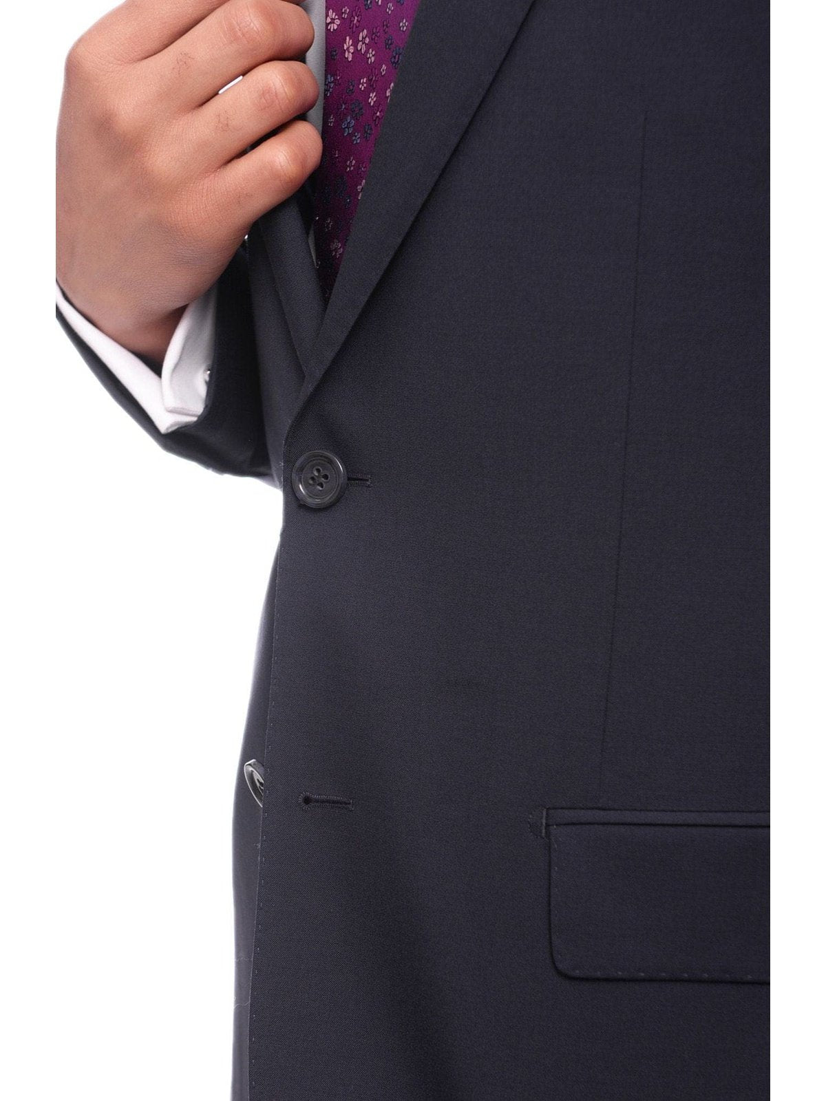 Napoli TWO PIECE SUITS Napoli Slim Fit Solid Navy Blue Two Button Half Canvassed Marzotto Wool Suit