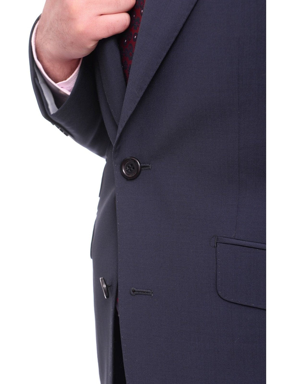 Napoli TWO PIECE SUITS Napoli Slim Fit Solid Navy Blue Two Button Half Canvassed Wool Suit