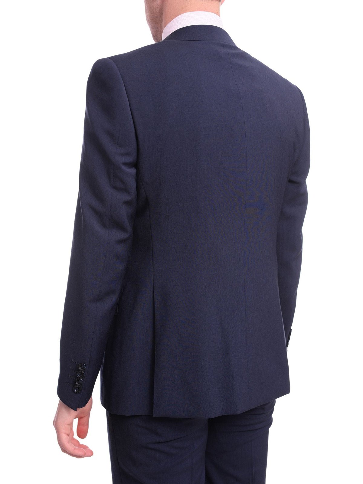 Napoli TWO PIECE SUITS Napoli Slim Fit Solid Navy Blue Two Button Half Canvassed Wool Suit