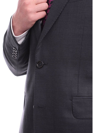 Napoli TWO PIECE SUITS Napoli Slim Fit Solid Navy Blue Two Button Half Canvassed Wool Suit