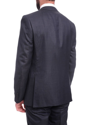 Napoli TWO PIECE SUITS Napoli Slim Fit Solid Navy Blue Two Button Half Canvassed Wool Suit