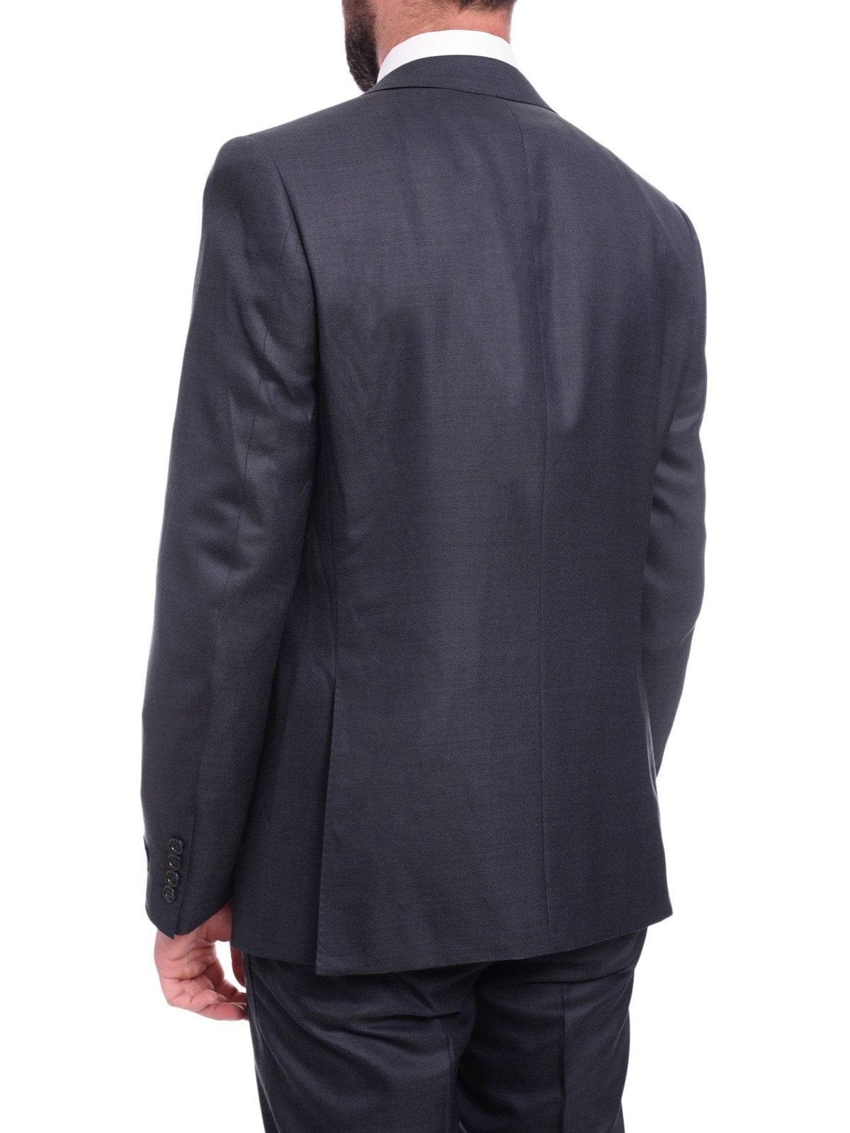 Napoli TWO PIECE SUITS Napoli Slim Fit Solid Navy Blue Two Button Half Canvassed Wool Suit