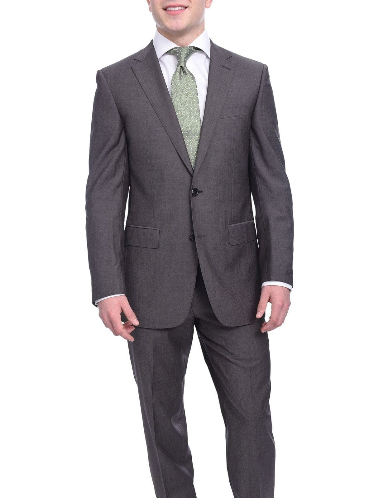 Napoli TWO PIECE SUITS Napoli Slim Fit Solid Taupe Half Canvassed Super 150s Marzotto Wool Suit
