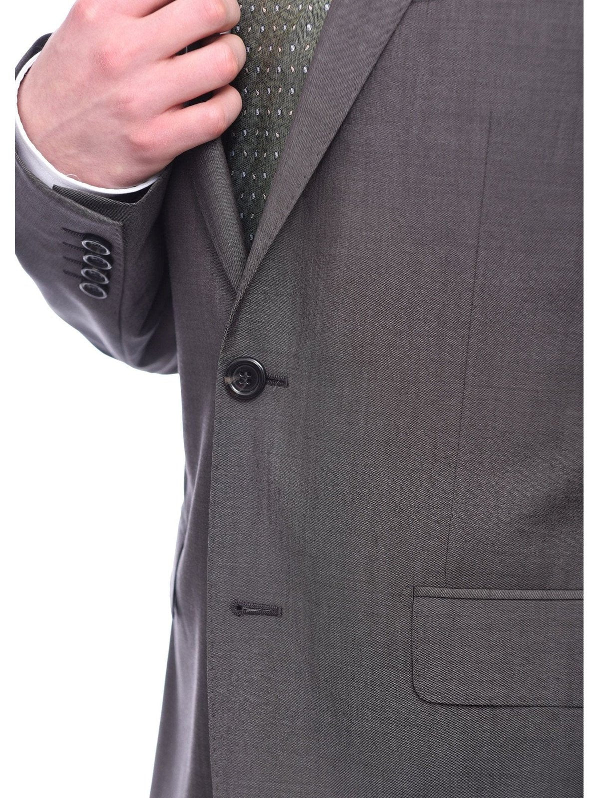 Napoli TWO PIECE SUITS Napoli Slim Fit Solid Taupe Half Canvassed Super 150s Marzotto Wool Suit