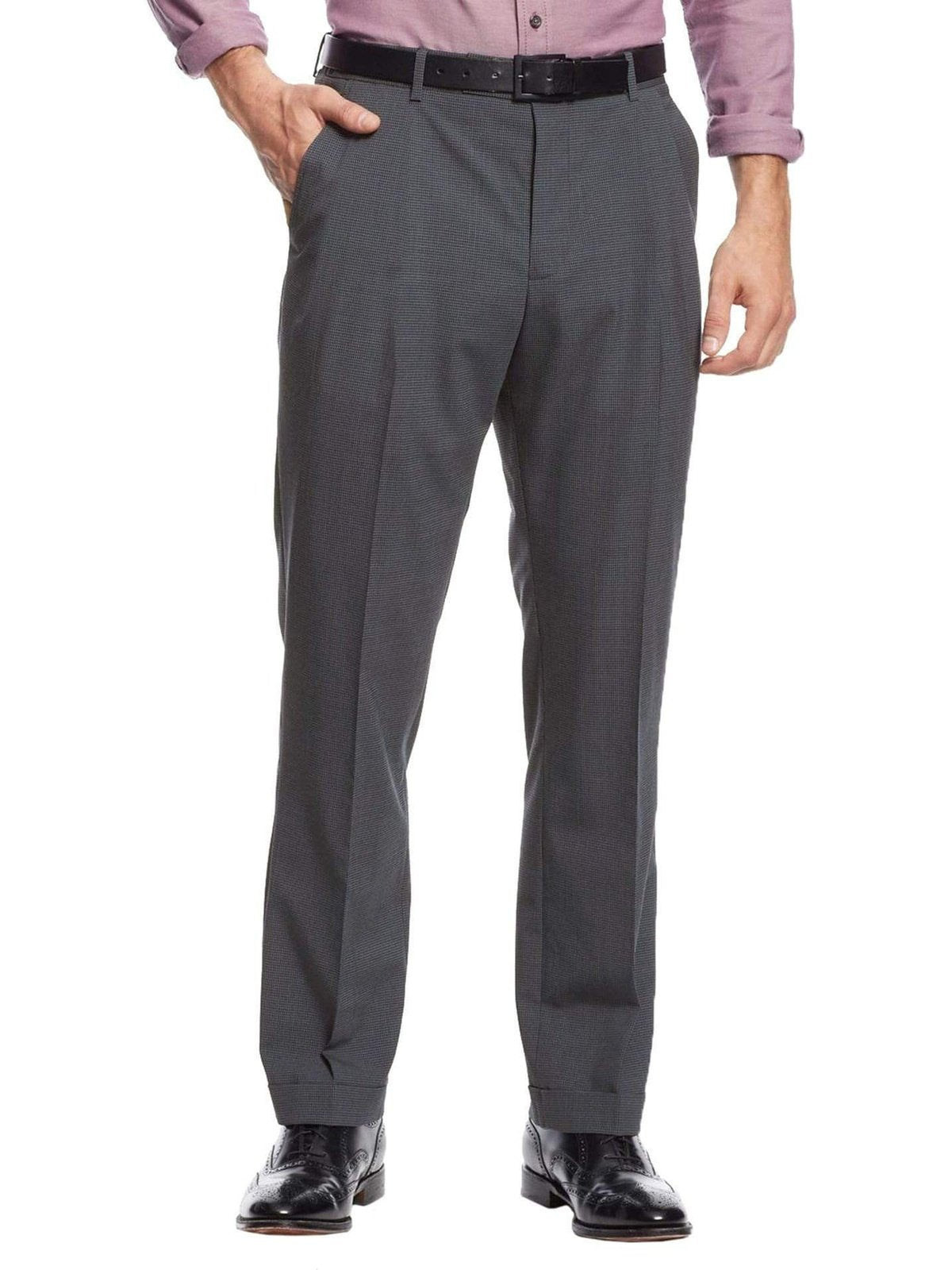 Nautica Regular Fit Gray Mini Check Flat Front Stretch Wool Blend Dress Pants - The Suit Depot