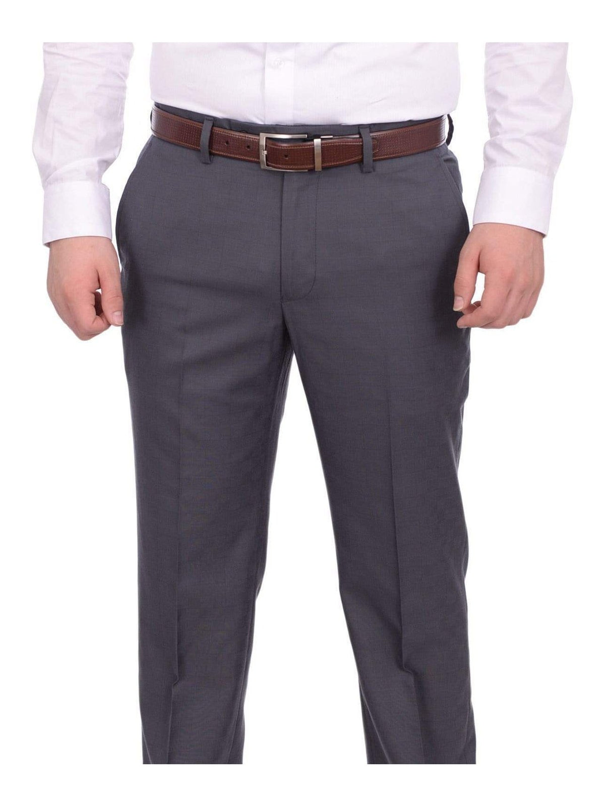 Nautica Classic Fit Gray With Subtle Flat Front Washable Dress Pants - The Suit Depot