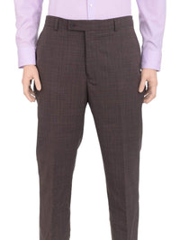 Thumbnail for Nautica Classic Fit Brown Plaid Flat Front Wool Blend Dress Pants - The Suit Depot