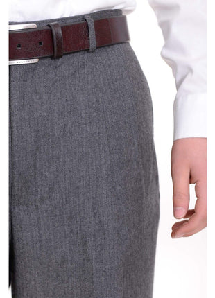 Nautica Regular Fit Gray Herringbone Pleated Wool Dress Pants - The Suit Depot