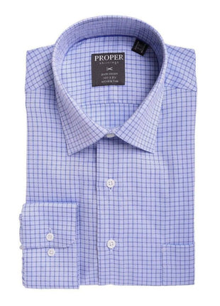 P.S. Shirts Mens Classic Fit Blue Check With Mini Diamonds Spread Collar Cotton Dress Shirt
