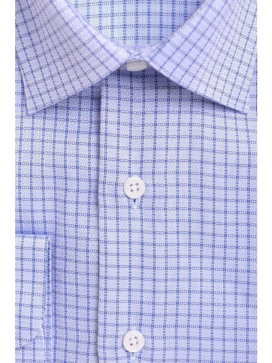 P.S. Shirts Mens Classic Fit Blue Check With Mini Diamonds Spread Collar Cotton Dress Shirt