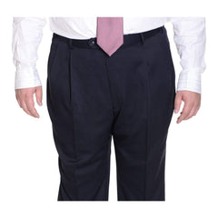 Palm Beach PANTS Palm Beach Mens Solid Navy Blue Double Pleated Wool Blend Dress Pants
