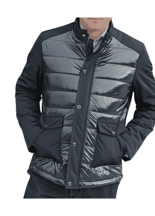 Pierre Carlos OUTERWEAR Pierre Carlos Mens Black Shiny Quilted Front Puffer Jacket Winter Coat