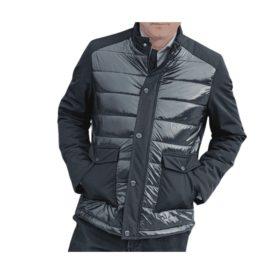 Pierre Carlos OUTERWEAR Pierre Carlos Mens Black Shiny Quilted Front Puffer Jacket Winter Coat