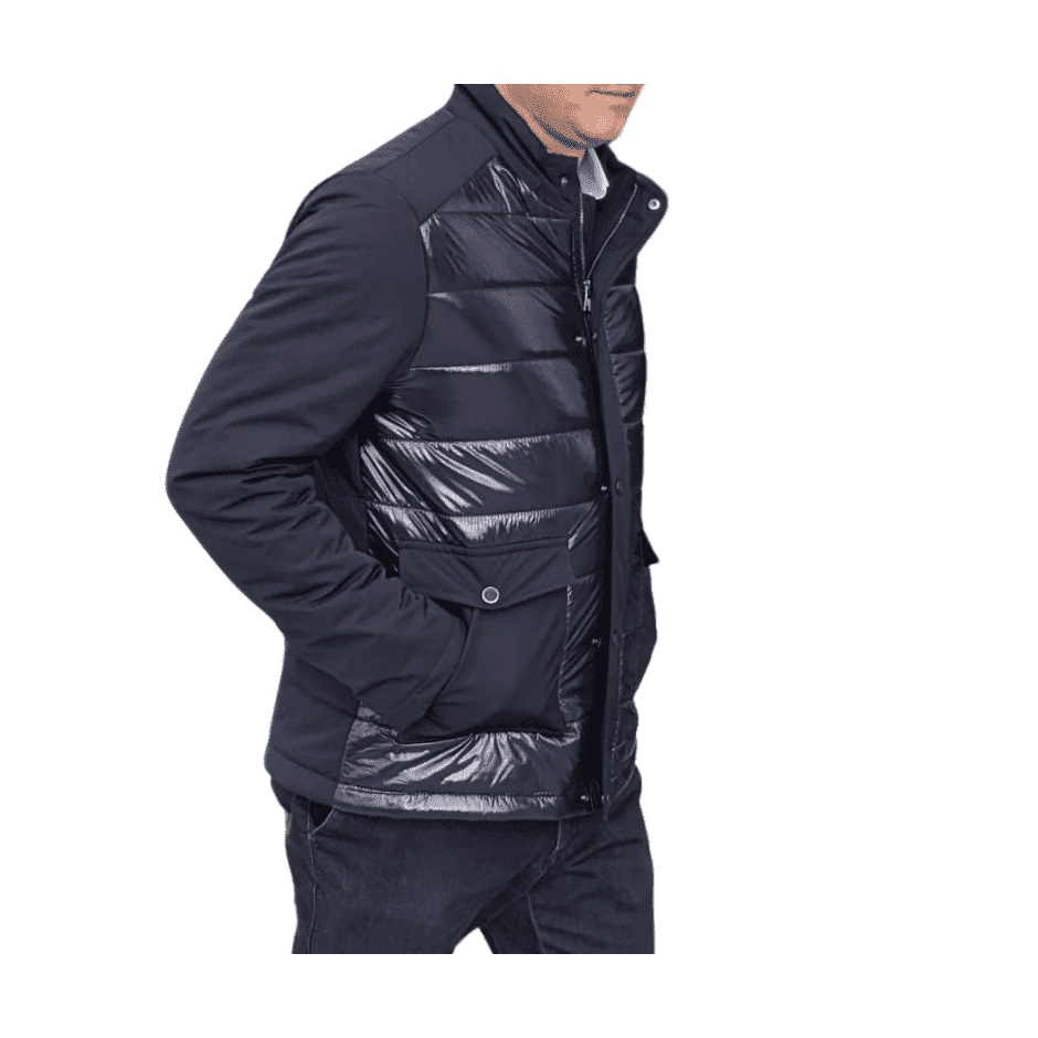 Pierre Carlos OUTERWEAR Pierre Carlos Mens Blue Shiny Quilted Front Puffer Jacket Winter Coat
