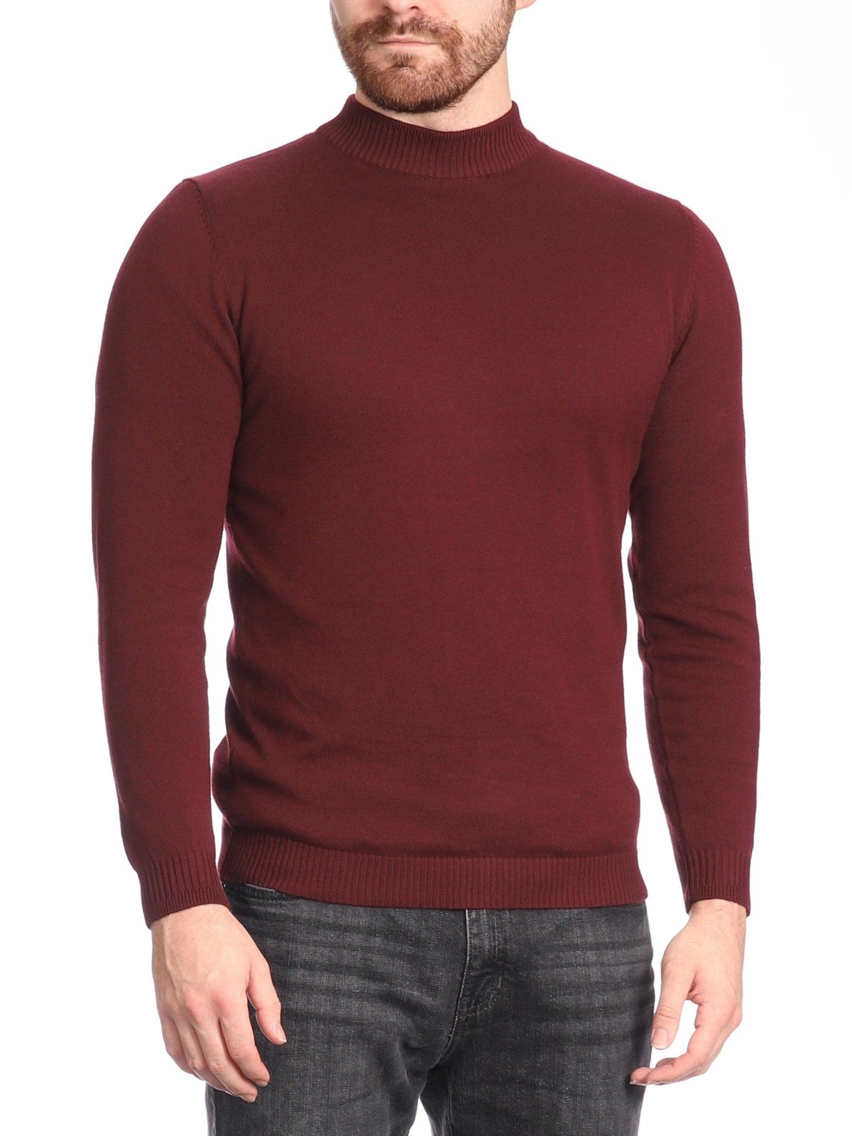 Private Label SHIRTS Arthur Black Men's Solid Burgundy Pullover Cotton Blend Mock Neck Sweater Shirt