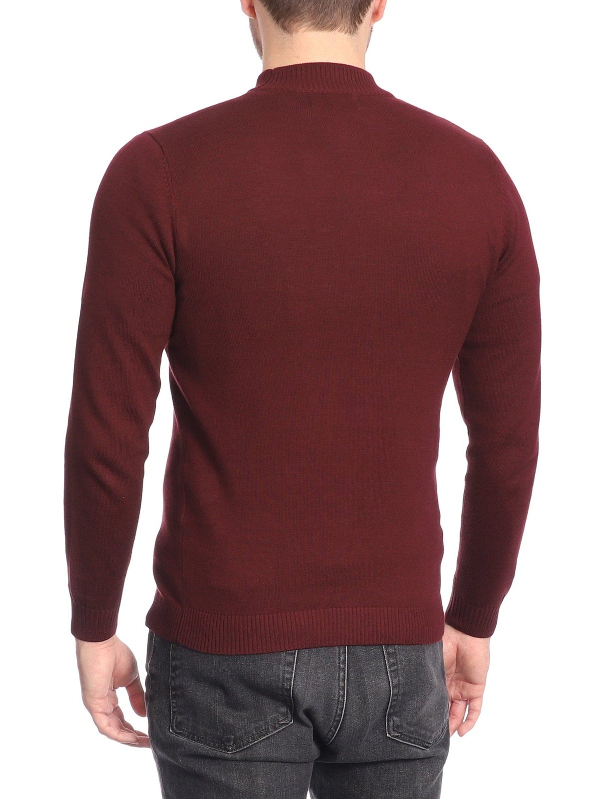 Private Label SHIRTS Arthur Black Men's Solid Burgundy Pullover Cotton Blend Mock Neck Sweater Shirt