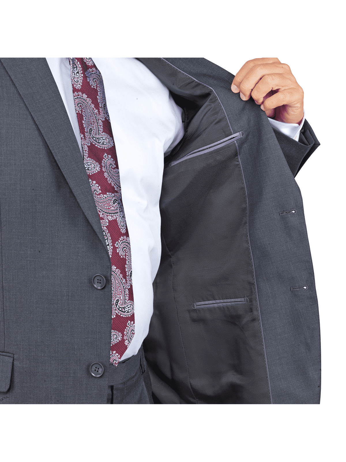 lining of charcoal gray 100% wool suit jacket