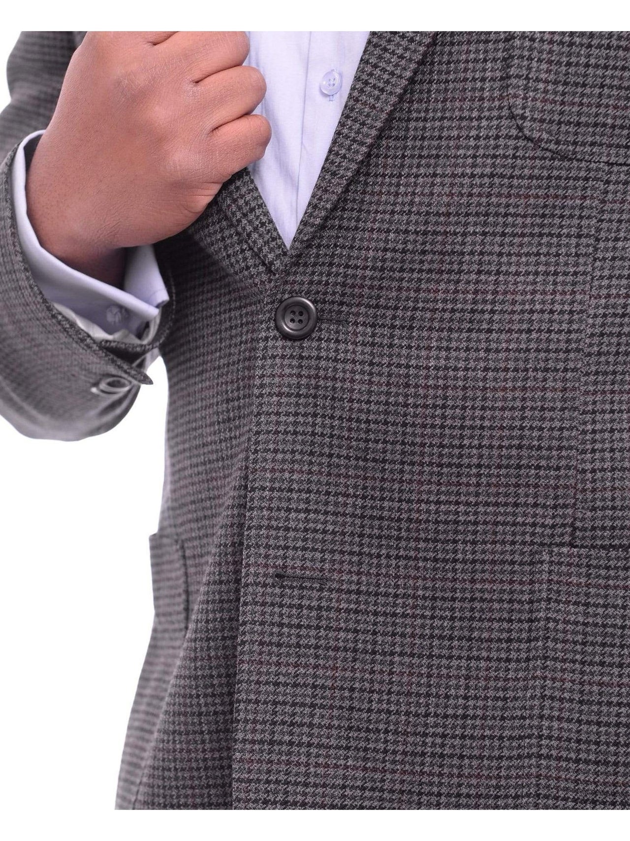 Mens Prontomoda Classic Fit Gray Houndstooth Two Button Wool Blazer Sportcoat - The Suit Depot