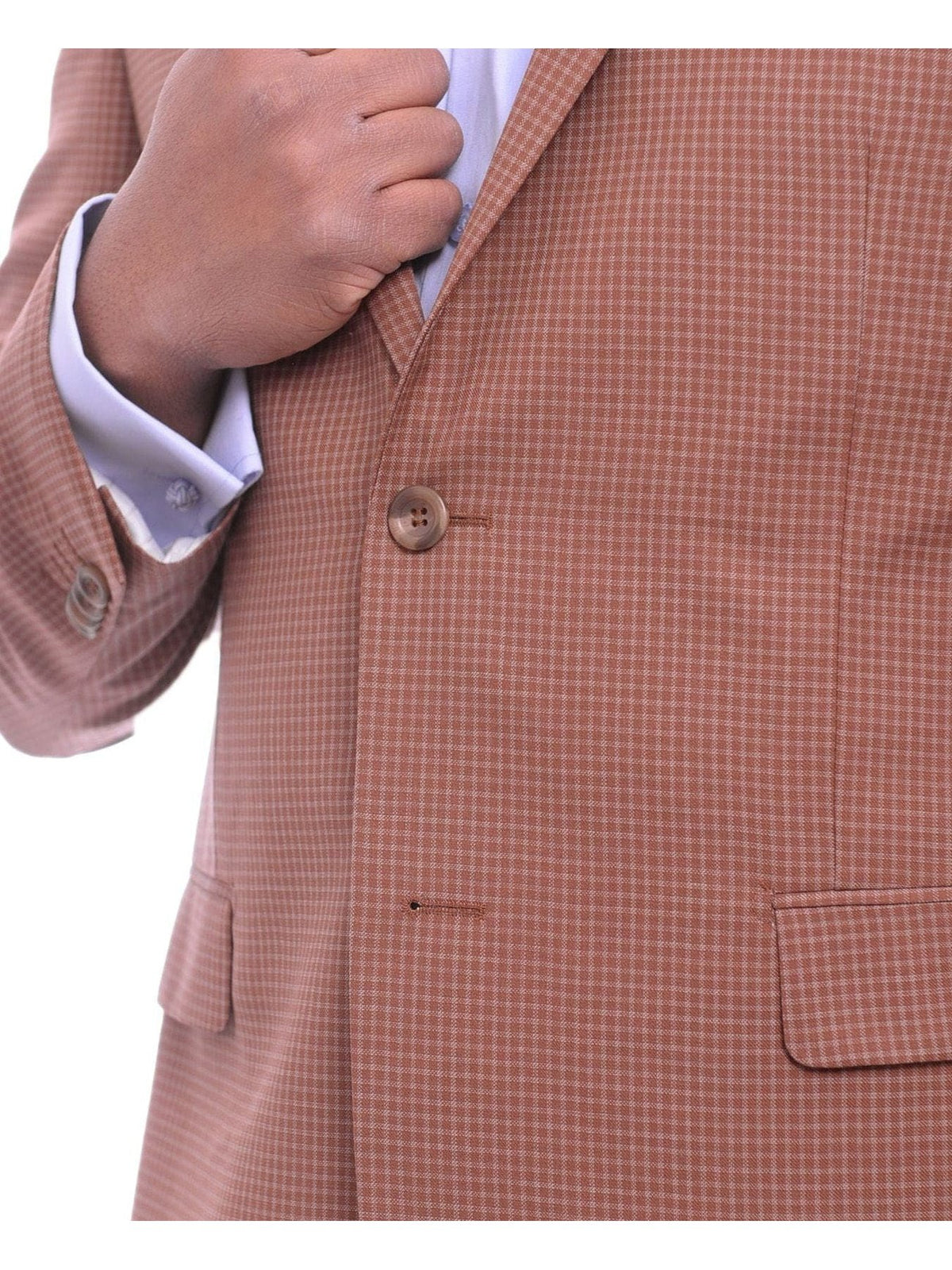 Prontomoda BLAZERS Prontomoda Classic Fit Rust Brown Check Two Button Lambs Wool Blazer Sportcoat