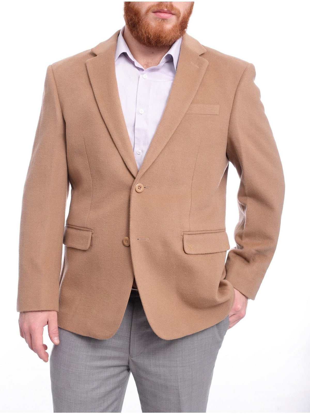 Prontomoda BLAZERS Prontomoda Classic Fit Solid Camel Tan Lambs Wool Cashmere Blazer Sportcoat