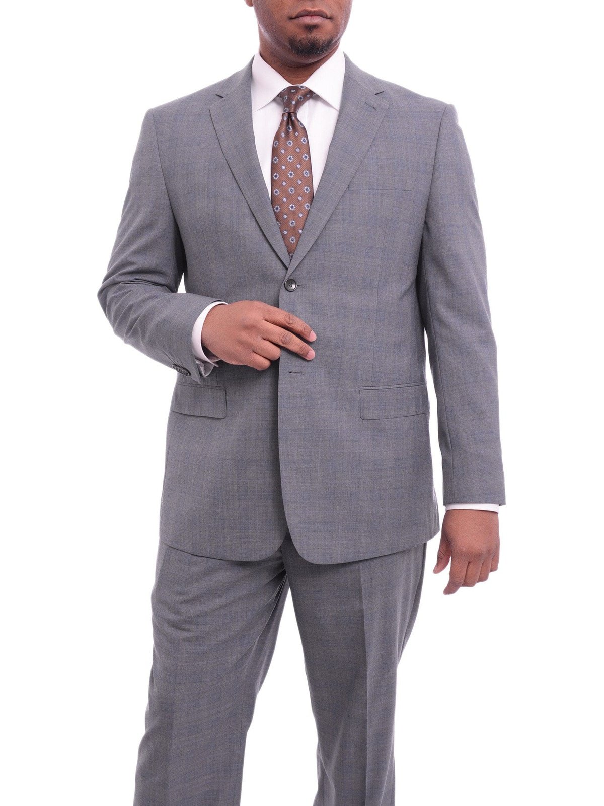 Prontomoda TWO PIECE SUITS Prontomoda Classic Fit Light Heather Blue With Subtle Plaid Two Button Wool Suit