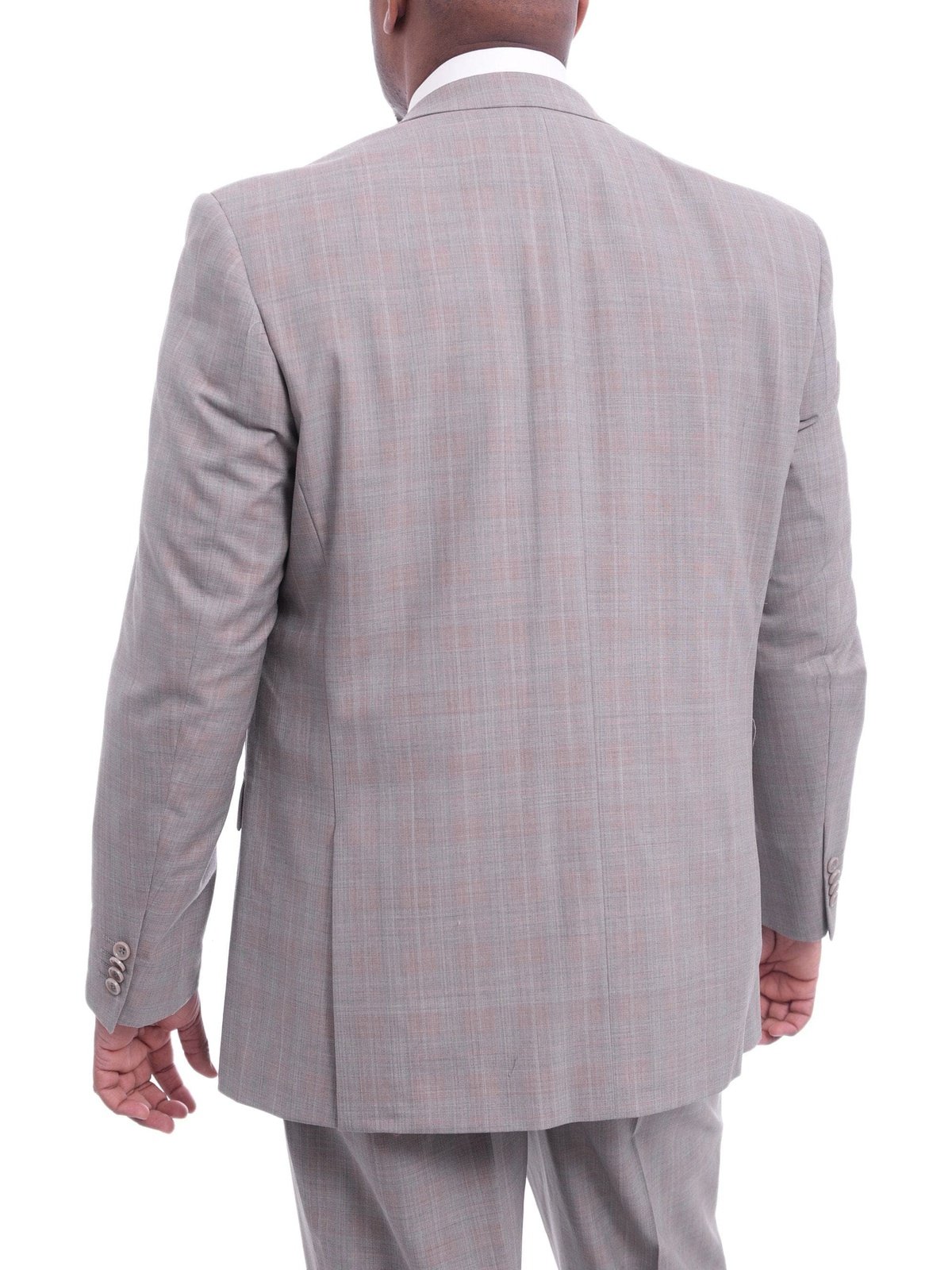 Prontomoda TWO PIECE SUITS Prontomoda Classic Fit Tan With Blue And White Windowpane Two Buttton Wool Suit