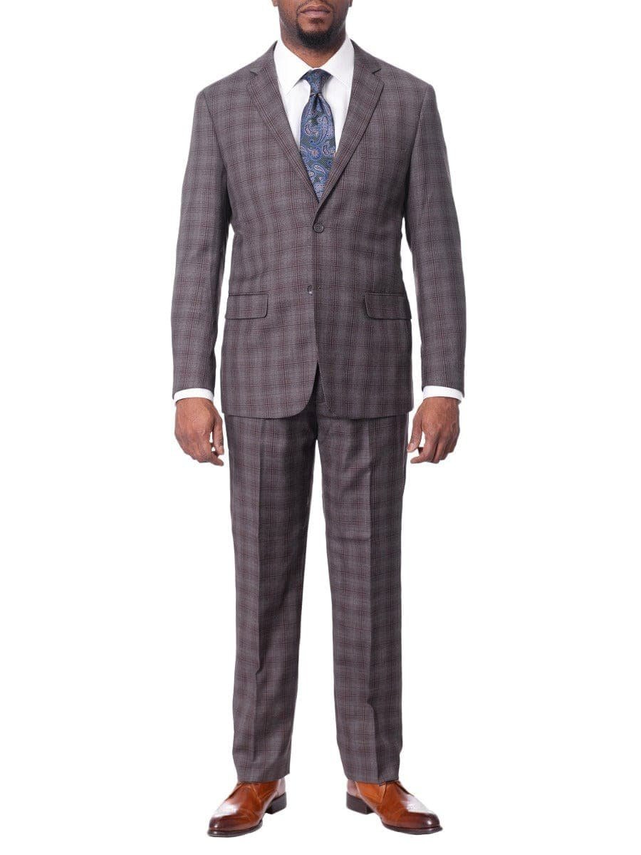 Prontomoda TWO PIECE SUITS Prontomoda Mens Brown Plaid 100% Wool Slim Fit Suit
