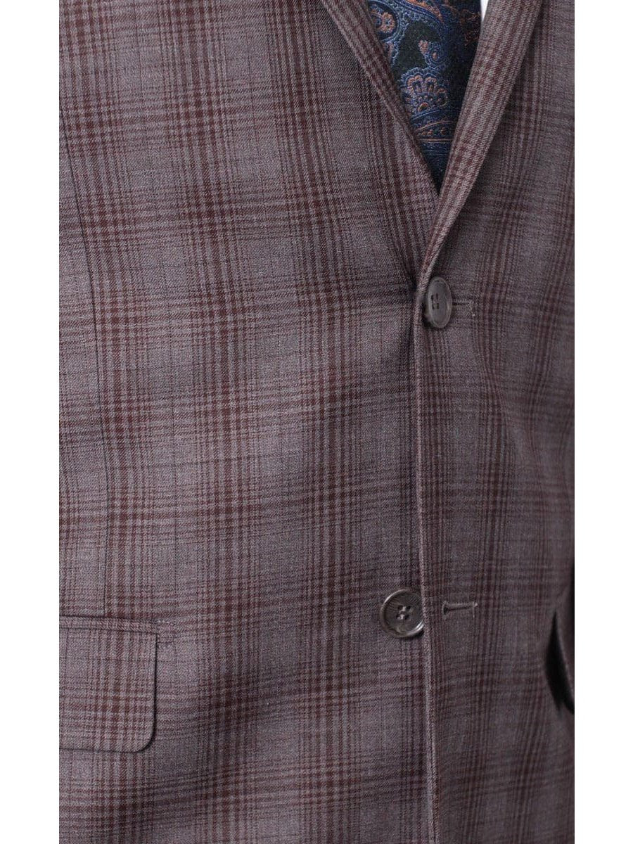 Prontomoda TWO PIECE SUITS Prontomoda Mens Brown Plaid 100% Wool Slim Fit Suit