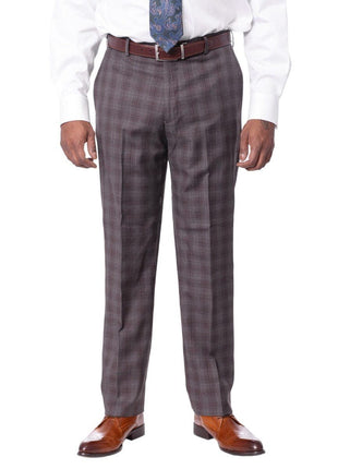 Prontomoda TWO PIECE SUITS Prontomoda Mens Brown Plaid 100% Wool Slim Fit Suit