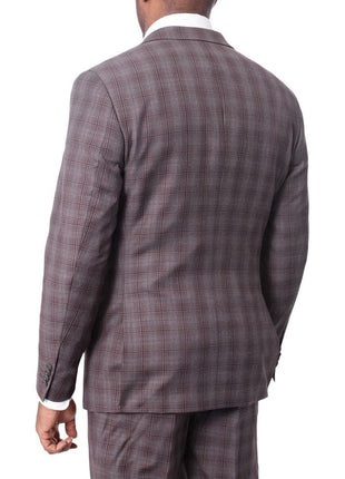 Prontomoda TWO PIECE SUITS Prontomoda Mens Brown Plaid 100% Wool Slim Fit Suit