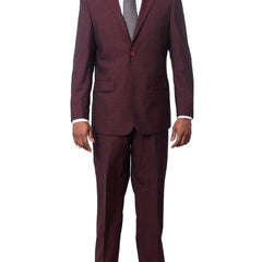 Prontomoda TWO PIECE SUITS Prontomoda Mens Burgundy Red Striped 100% Merino Wool Regular Fit Suit