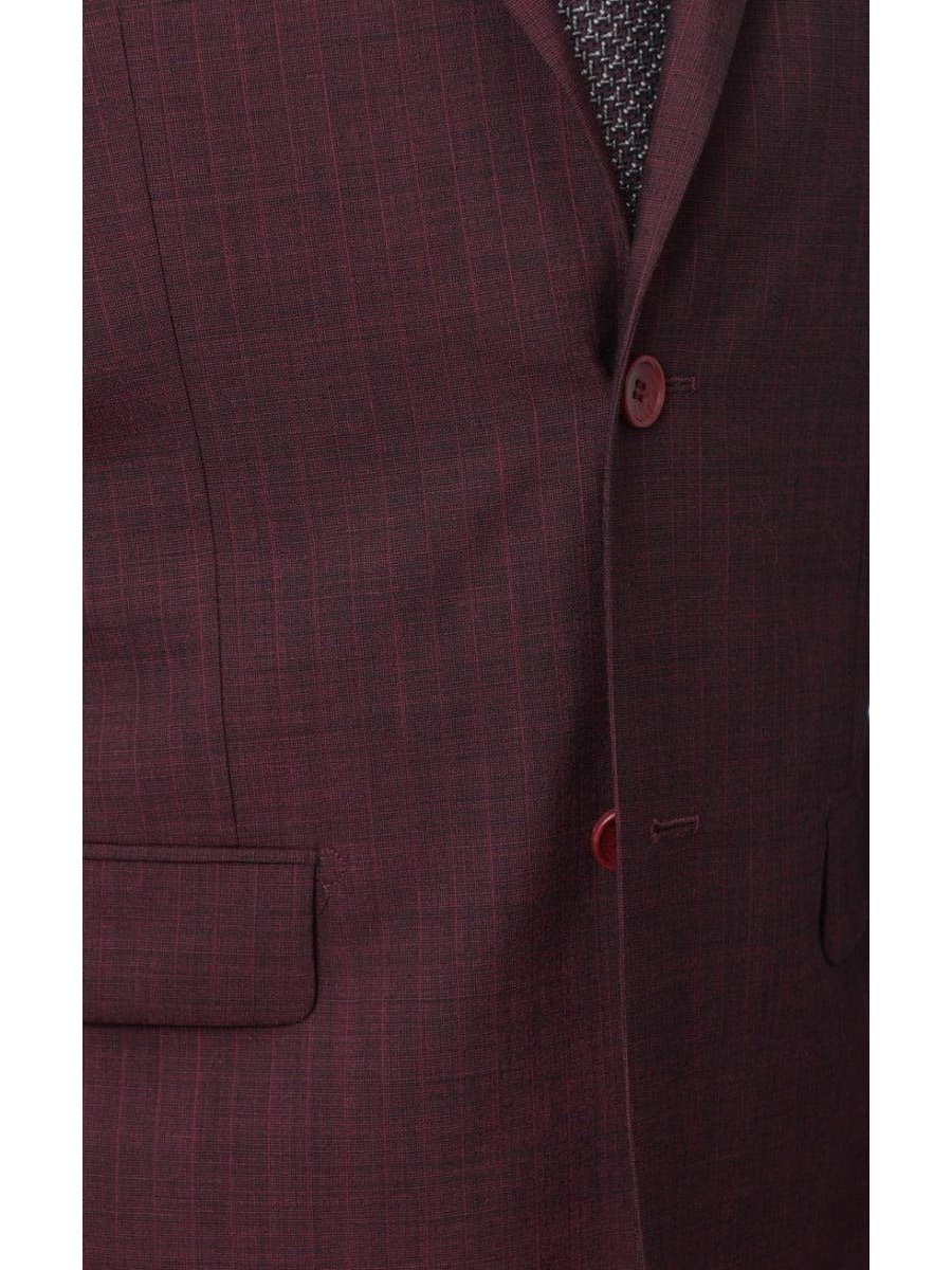 Prontomoda Mens Burgundy Red Striped 100% Merino Wool Regular Fit Suit