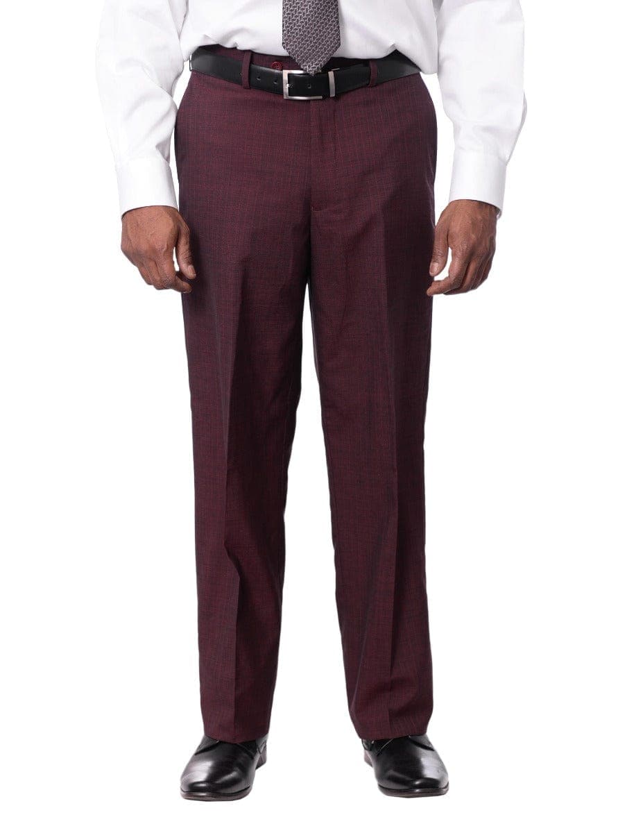 Prontomoda TWO PIECE SUITS Prontomoda Mens Burgundy Red Striped 100% Merino Wool Regular Fit Suit