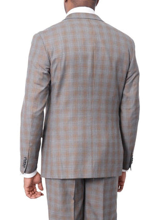 Prontomoda TWO PIECE SUITS Prontomoda Mens Gray & Blue Plaid 100% Wool Slim Fit Suit