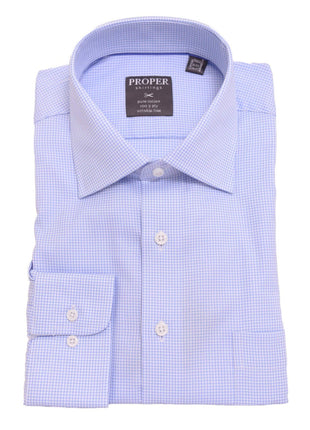Mens Regular Fit Light Light Blue Checkered Spread Collar Cotton Dress Shirt - The Suit Depot